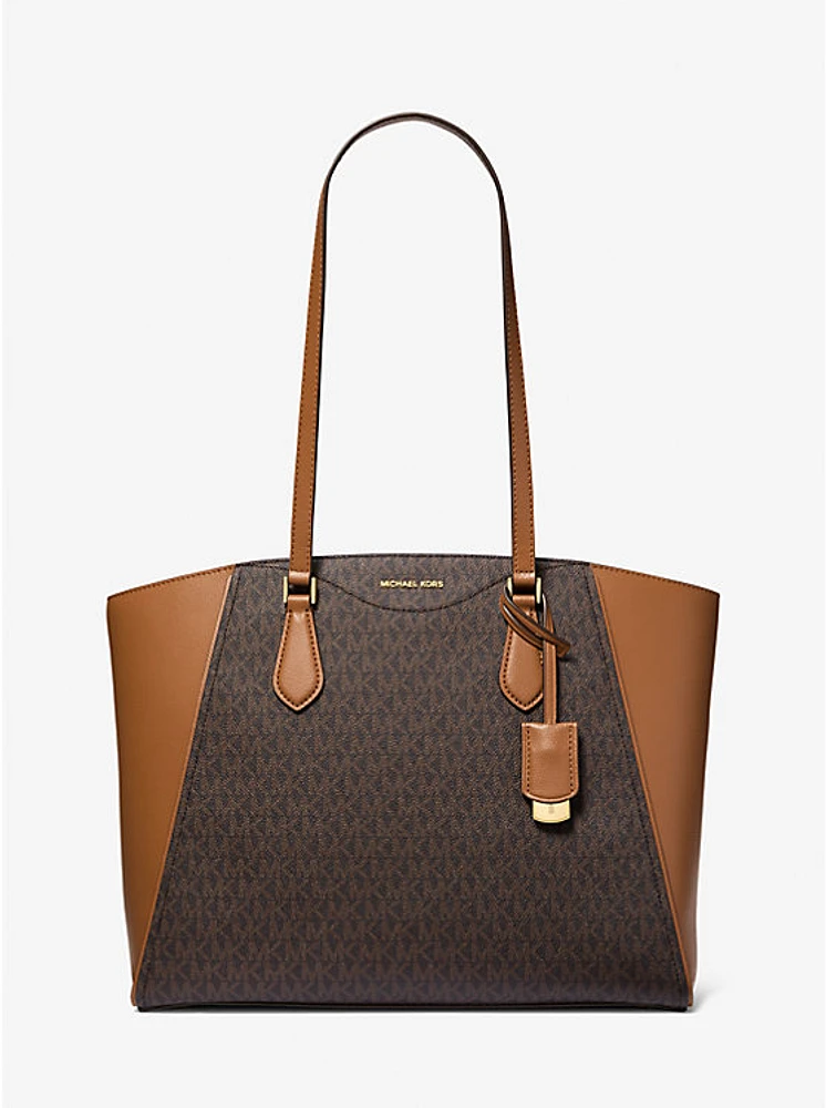 Taryn Large Signature Logo and Leather Tote Bag