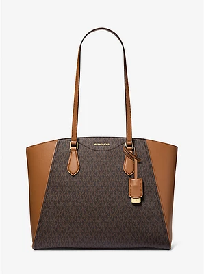 Taryn Large Signature Logo and Leather Tote Bag