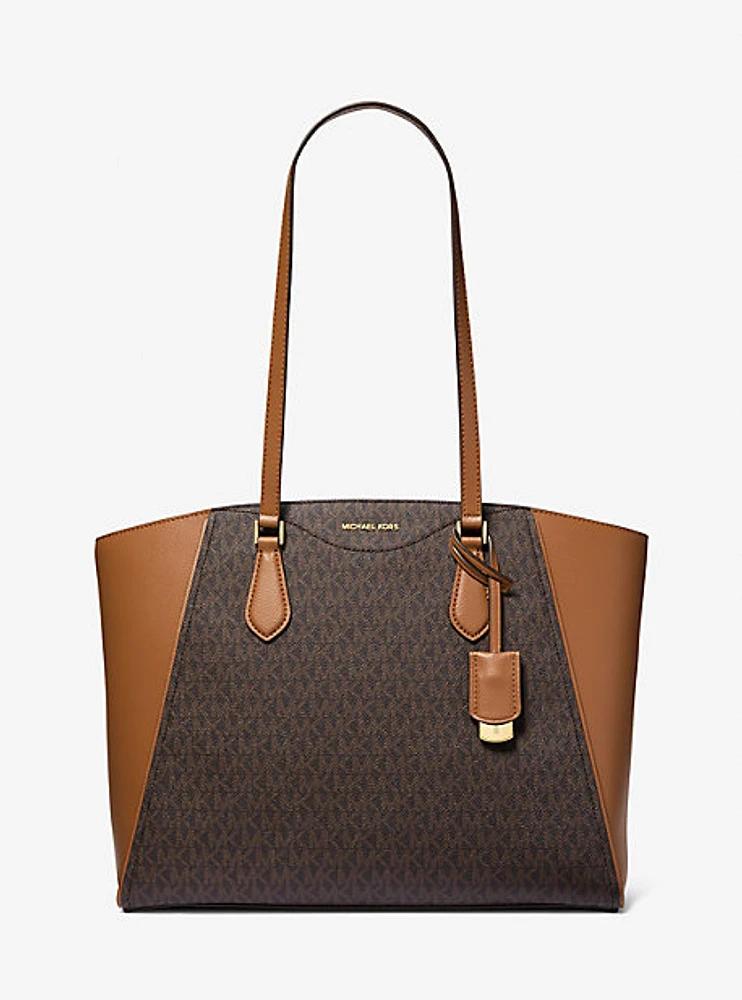 Taryn Large Signature Logo and Leather Tote Bag