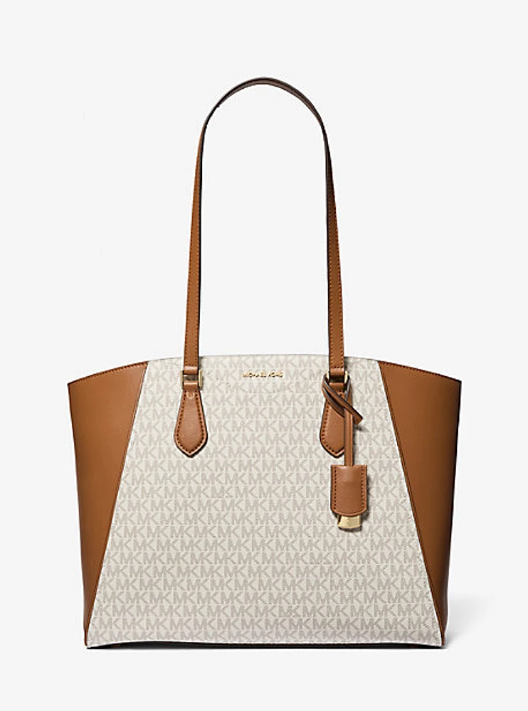 Taryn Large Signature Logo and Leather Tote Bag