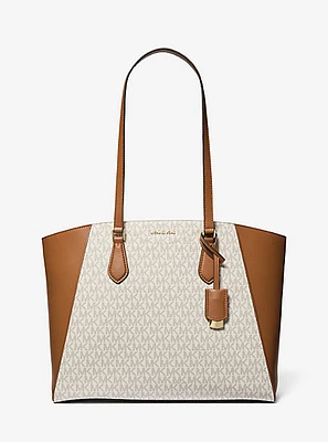 Taryn Large Signature Logo and Leather Tote Bag