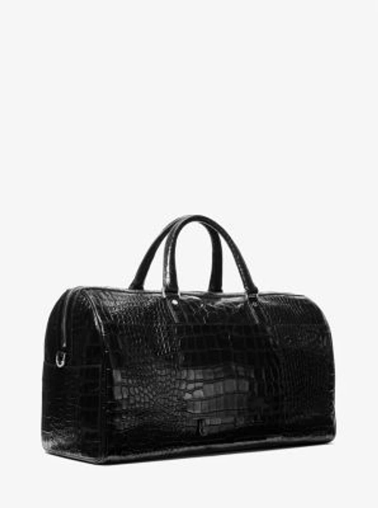 Bedford Travel Extra-Large Metallic Crocodile Embossed Leather Weekender Bag