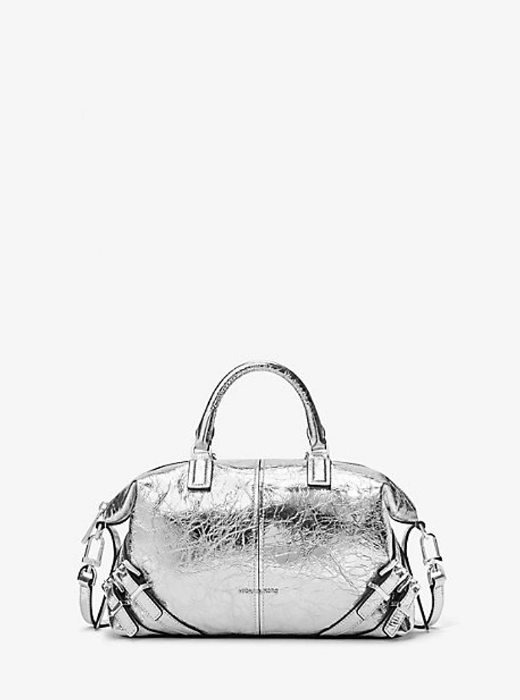 Darrington Metallic Small Crackled Leather Satchel