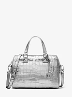 Grayson Medium Metallic Crocodile Embossed Leather Satchel