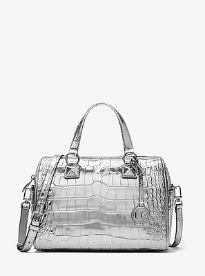 Grayson Medium Metallic Crocodile Embossed Leather Satchel