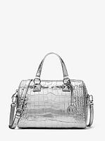 Grayson Medium Metallic Crocodile Embossed Leather Satchel