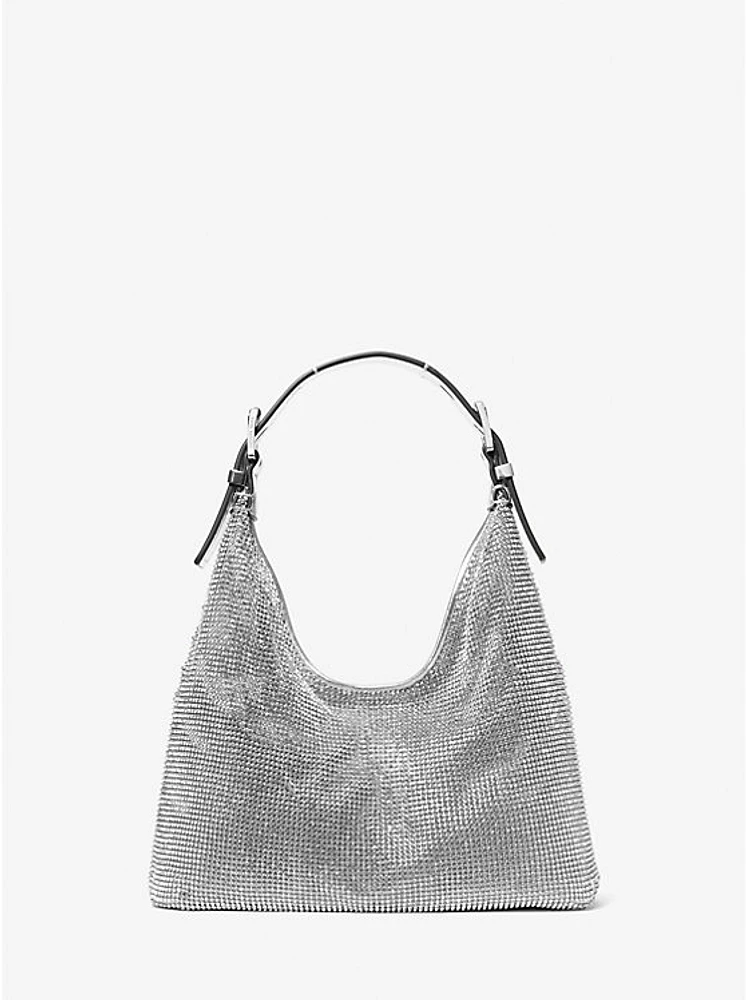 Limited-Edition Nolita Small Metallic Rhinestone Mesh Hobo Shoulder Bag