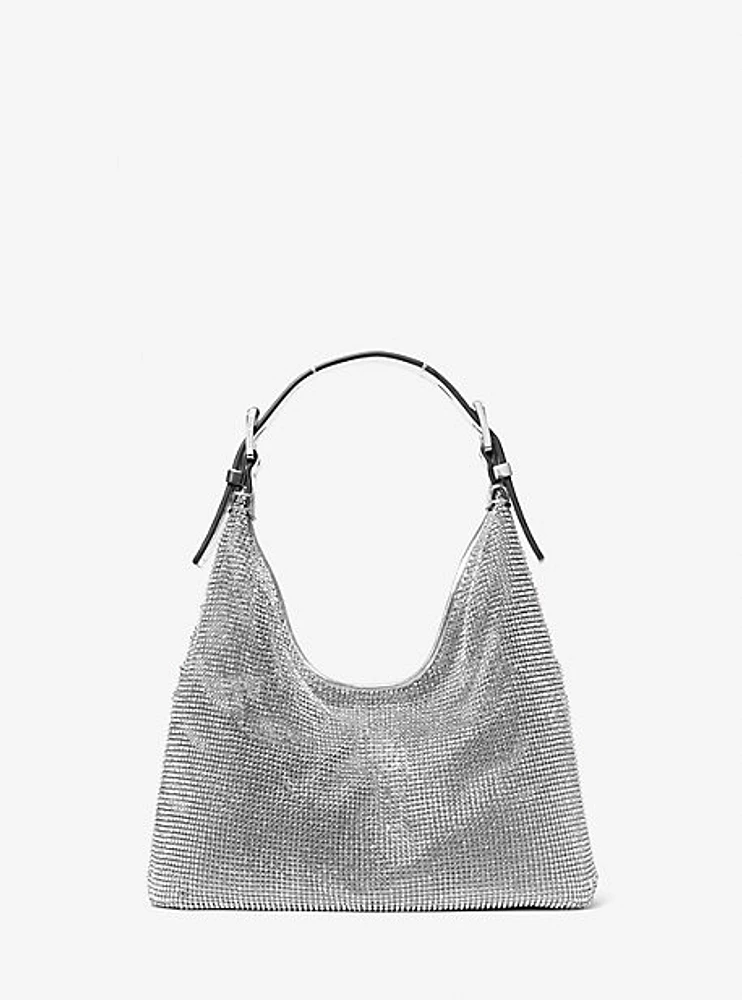 Limited-Edition Nolita Small Metallic Rhinestone Mesh Hobo Shoulder Bag