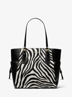 Voyager Small Zebra Printed Calf Hair Tote Bag