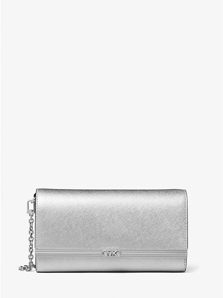 Mona Large Metallic Saffiano Leather Clutch