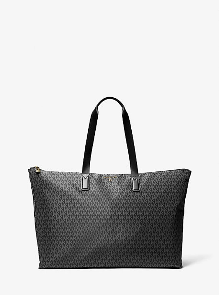 Jet Set Travel Large Signature Logo Print Woven Tote Bag