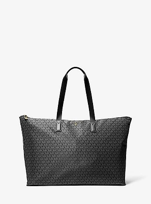 Jet Set Travel Large Signature Logo Print Woven Tote Bag