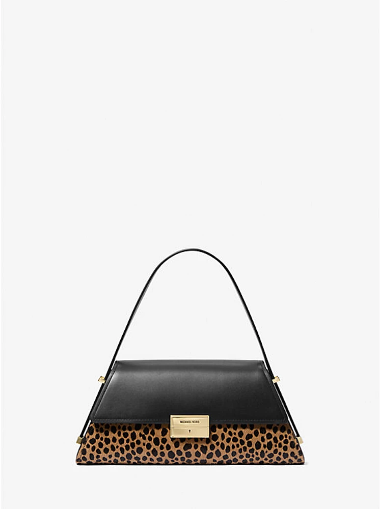 Ludlow Medium Leather and Cheetah-Print Calf Hair Shoulder Bag