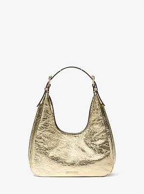 Nolita Small Metallic Crackled Leather Hobo Shoulder Bag