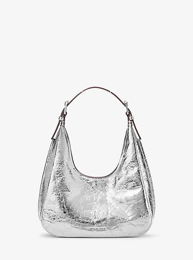 Nolita Small Metallic Crackled Leather Hobo Shoulder Bag