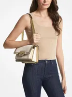 Heather Large Canvas and Metallic Faux Leather Shoulder Bag