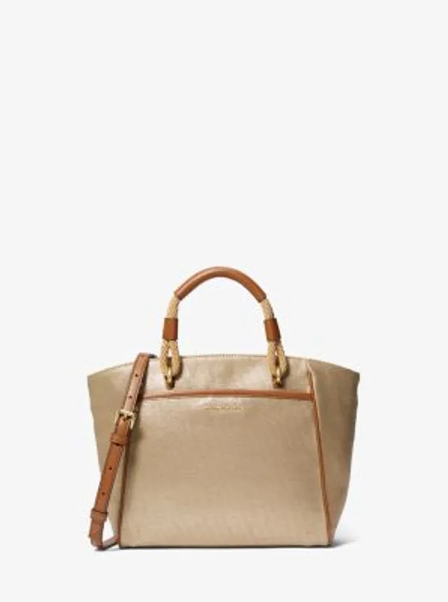 Michael Kors Heidi Large Stripe Canvas Tote Bag in Natural