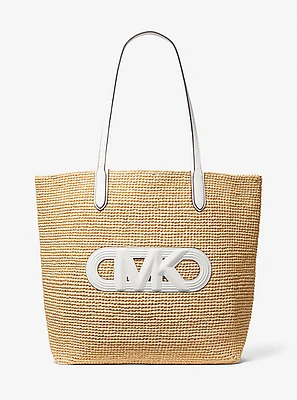 Eliza Extra-Large Empire Logo Straw Tote Bag