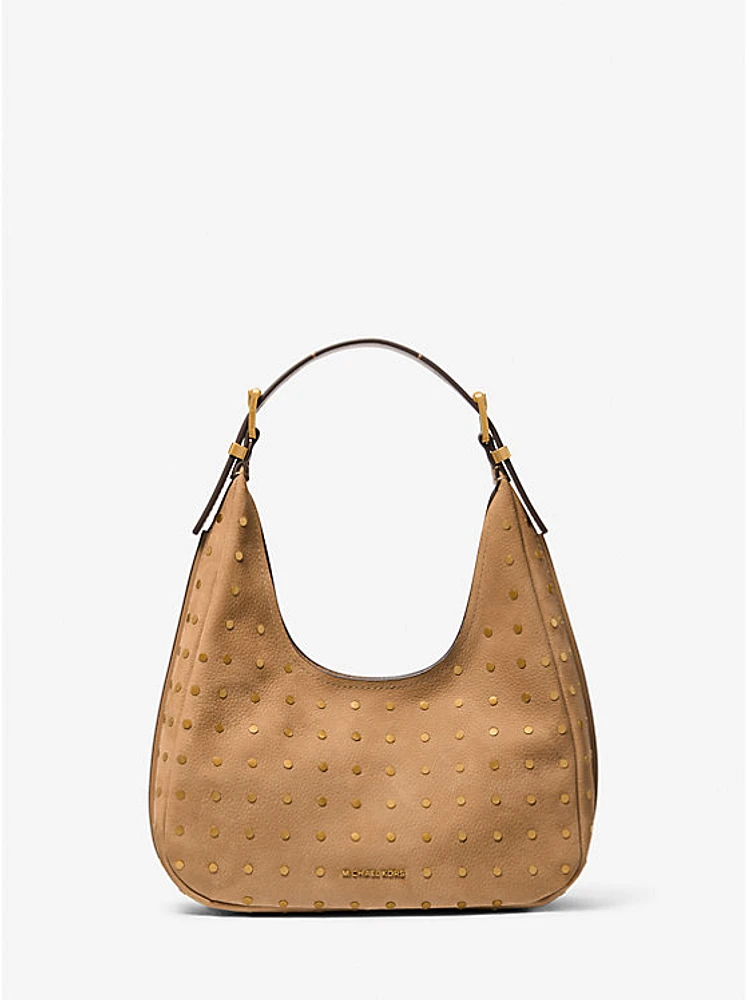 Nolita Small Studded Pebbled Nubuck Hobo Shoulder Bag