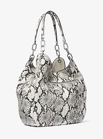 Lillie Large Snake Embossed Leather Shoulder Bag
