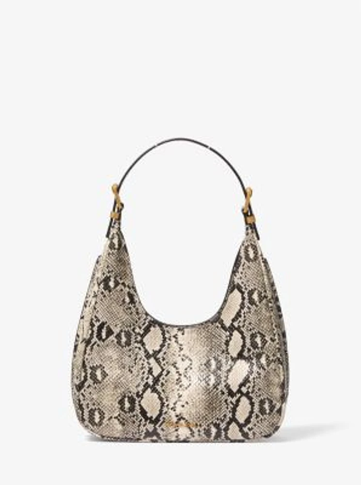 Nolita Small Snake Embossed Leather Hobo Shoulder Bag