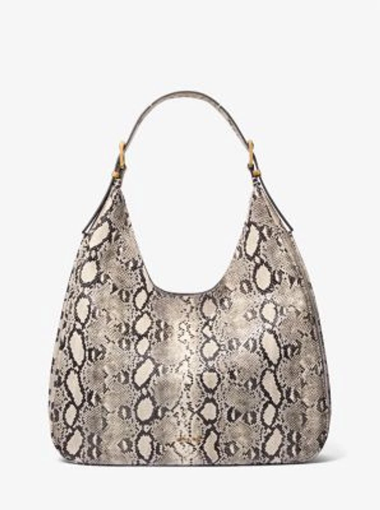 Nolita Large Snake Embossed Leather Hobo Shoulder Bag