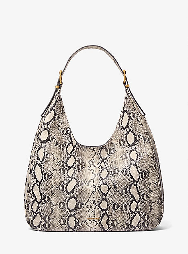 Nolita Large Snake Embossed Leather Hobo Shoulder Bag