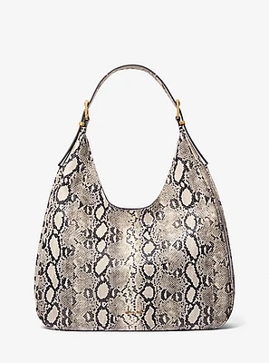 Nolita Large Snake Embossed Leather Hobo Shoulder Bag