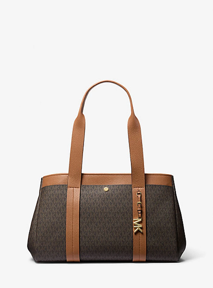 Romee Large Signature Logo and Leather Tote Bag