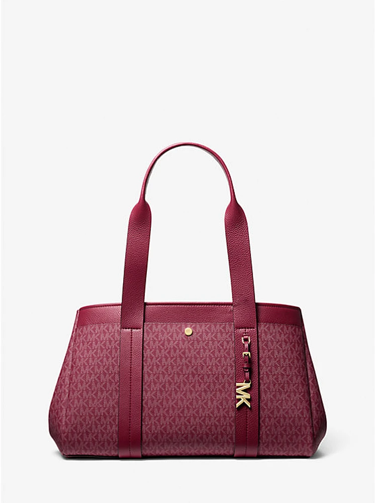 Romee Large Signature Logo and Leather Tote Bag