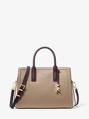 Laila Color-Block Pebbled Leather Satchel