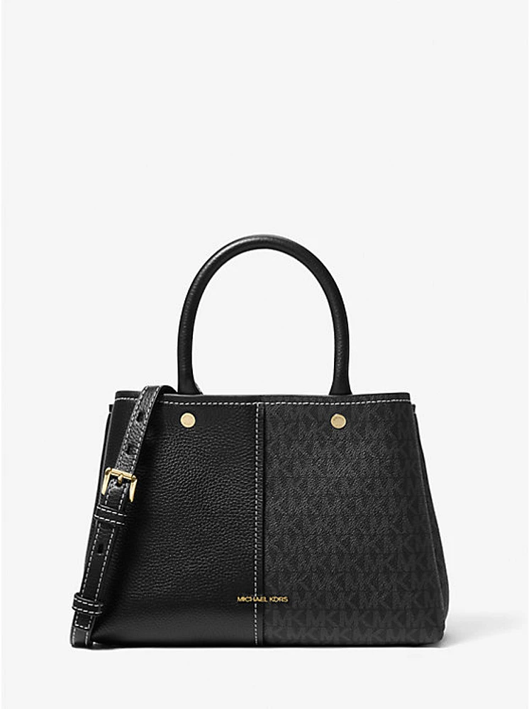 Flora Medium Signature Logo and Leather Satchel