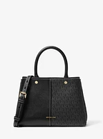 Flora Medium Signature Logo and Leather Satchel