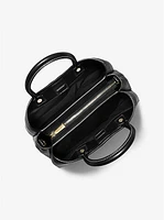 Flora Medium Signature Logo and Leather Satchel