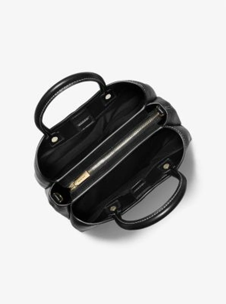 Flora Medium Signature Logo and Leather Satchel
