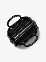 Flora Medium Signature Logo and Leather Satchel