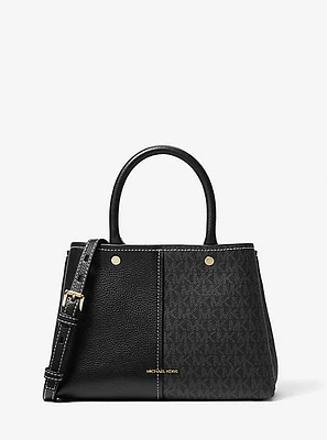 Flora Medium Signature Logo and Leather Satchel