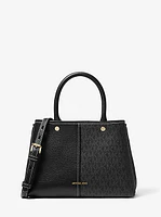 Flora Medium Signature Logo and Leather Satchel