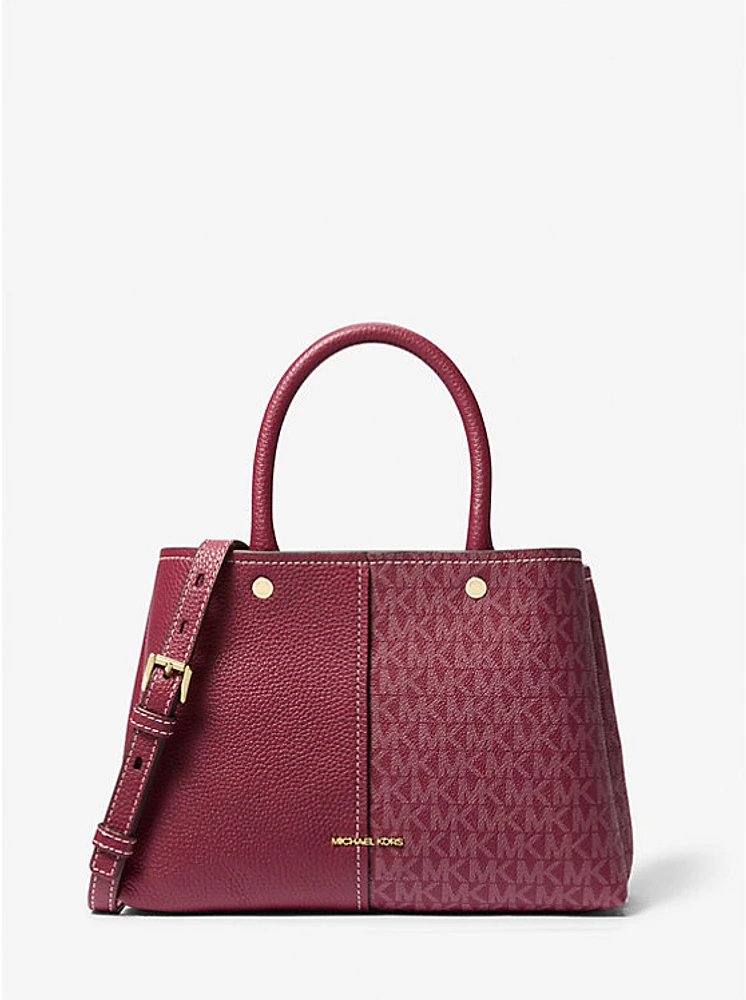 Flora Medium Signature Logo and Leather Satchel