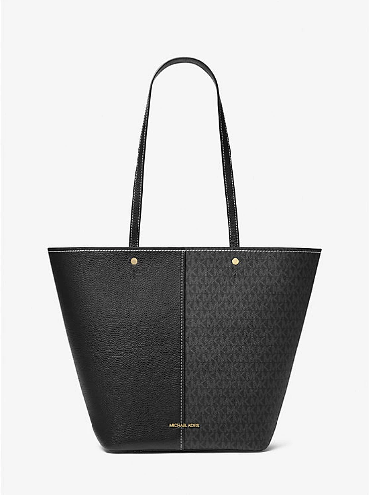 Flora Large Signature Logo and Leather Tote Bag