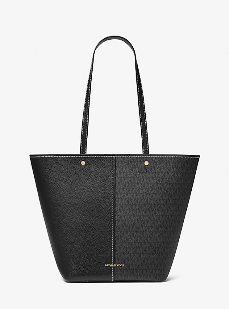 Flora Large Signature Logo and Leather Tote Bag