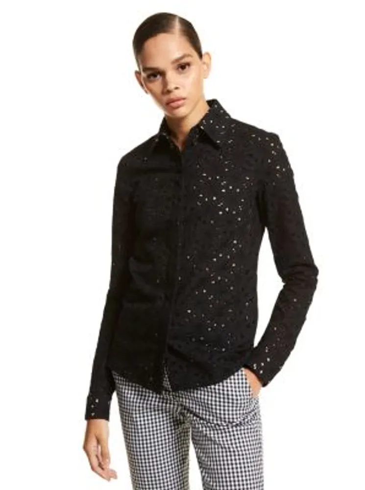 Hansen Floral Eyelet Stretch Cotton Shirt