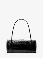 Natalie Crocodile Embossed Patent Leather Barrel Bag