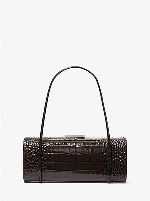 Bolso cilíndrico Natalie de charol con motivo de cocodrilo en relieve