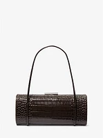 Bolso cilíndrico Natalie de charol con motivo de cocodrilo en relieve