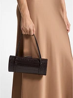 Natalie Crocodile Embossed Patent Leather Barrel Bag
