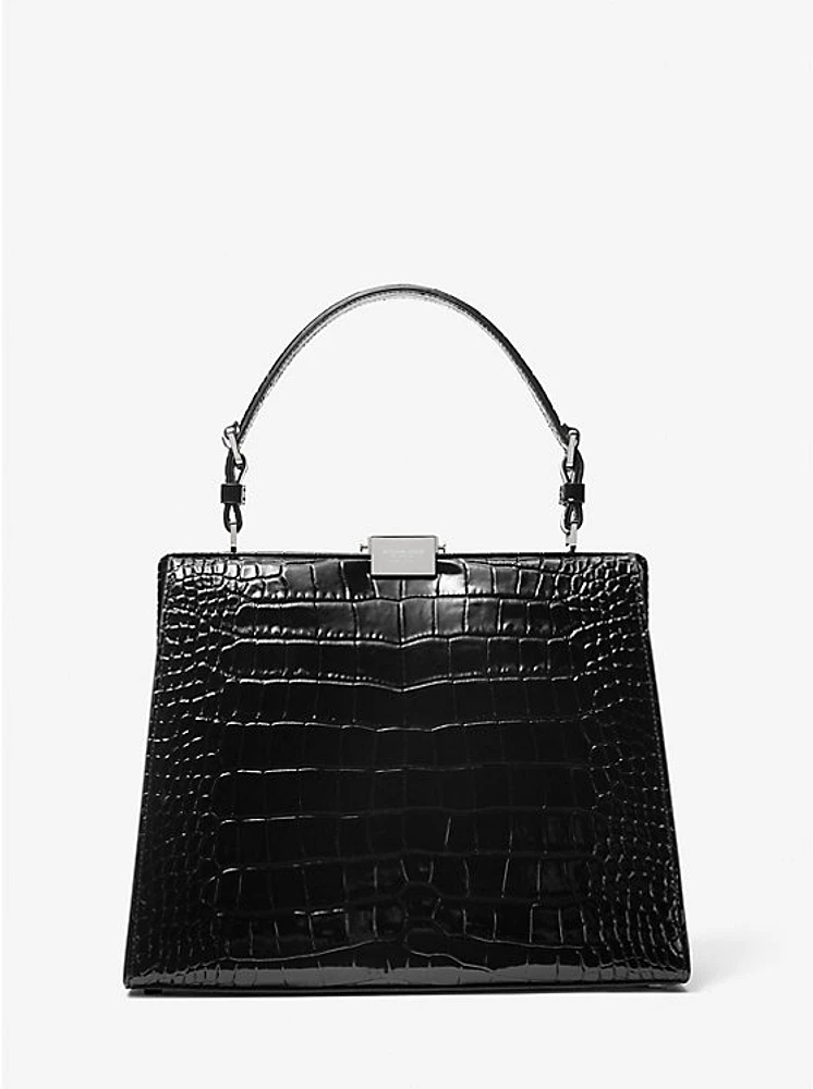 Simone Crocodile Embossed Leather Satchel