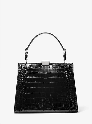 Simone Crocodile Embossed Leather Satchel