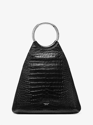 Ursula Large Crocodile Embossed Leather Ring Tote Bag