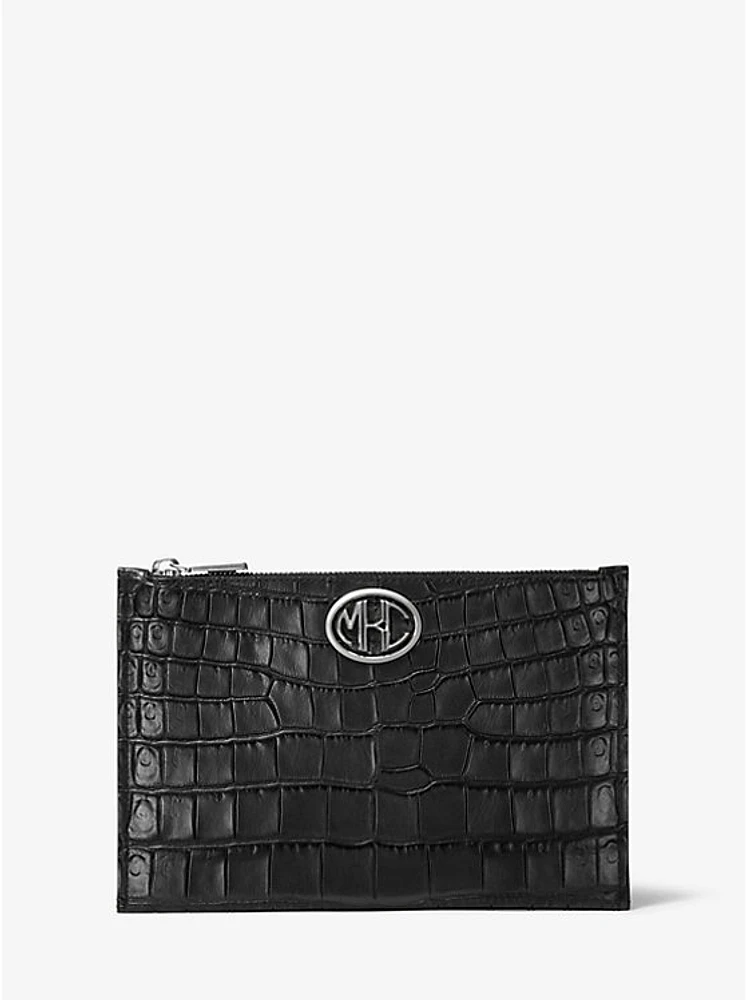 Monogramme Crocodile-Embossed Leather Pouch